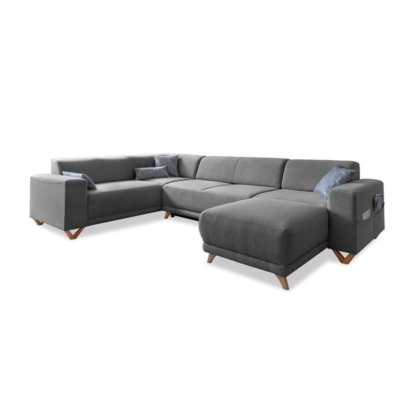 Сив разтегателен/с място за съхранение ъглов диван (ляв ъгъл/U форма) Classy Sophie – Miuform