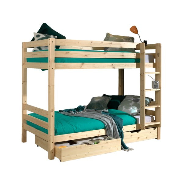 Детско двуетажно легло от масивен бор с място за съхранение в естествен цвят PINO – Vipack