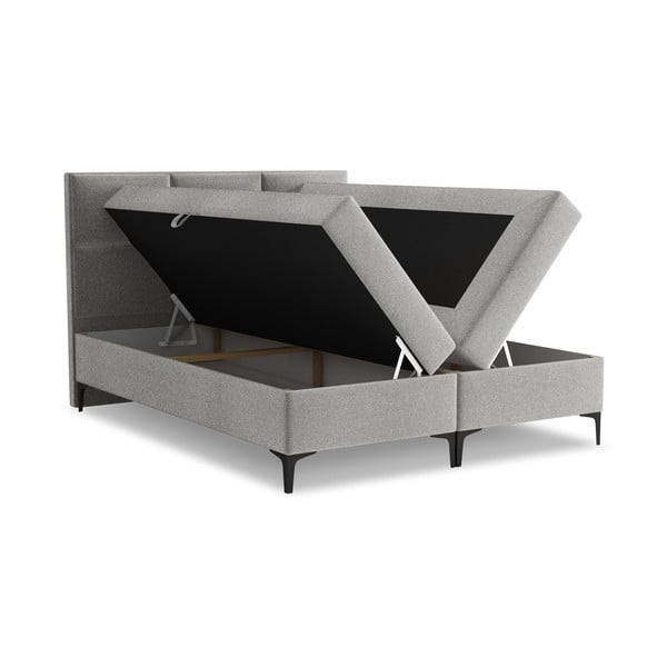 Светлосиво боксспринг легло 140x200 cm с място за съхранение Pakalana – Makamii-image-1