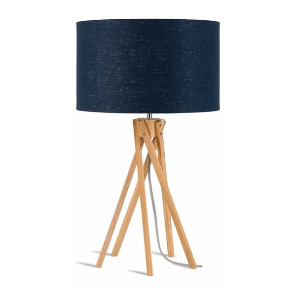 Настолна лампа със син абажур и бамбукова конструкция Kilimanjaro - Good&Mojo