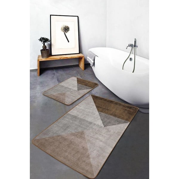 Сиви-кафяви кадифени килими за баня в комплект от 2 бр. 60x100 cm – Mila Home-image-1