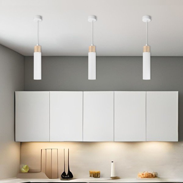 Висяща лампа с метален абажур в бял и естествен цвят Claro - Candellux Lighting-image-1