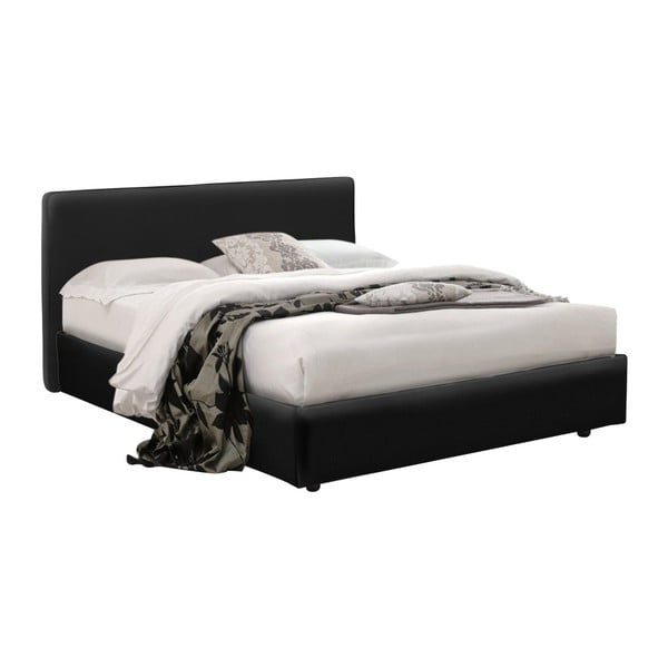 Černá  dvoulůžková postel s úložným prostorem a potahem z koženky 13Casa Ninfea, 160 x 190 cm