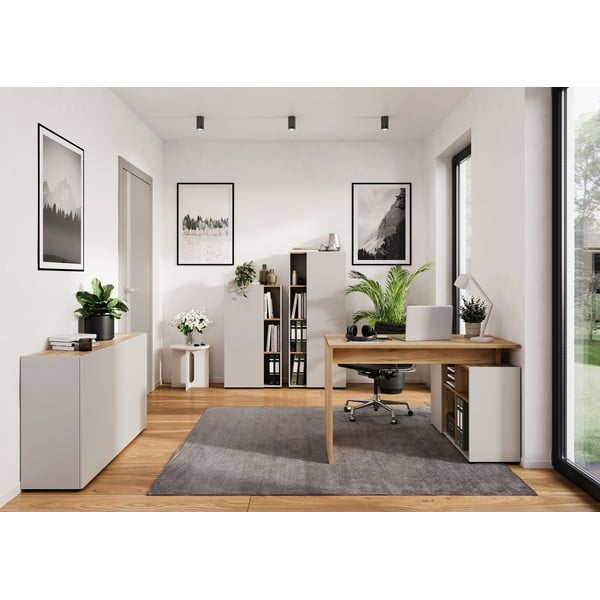 Кремава библиотека от декор от дъб  61x110x34 cm Adrano – Germania-image-1