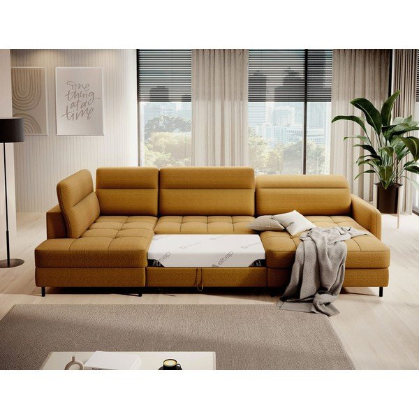 Жълт кадифен разтегателен ъглов диван с място за съхранение (ляв ъгъл U форма) Berrto – ELTAP-image-4