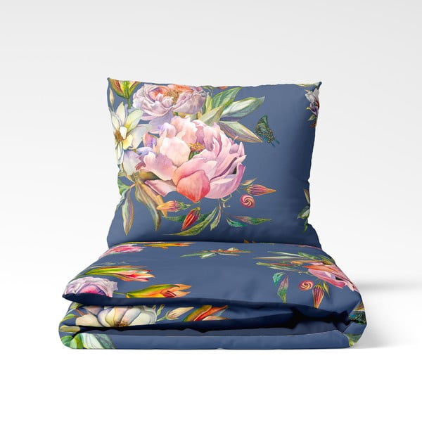 Морско синьо памучно спално бельо от сатен за двойно легло 200 x 200 cm Floret - Bonami Selection-image-2