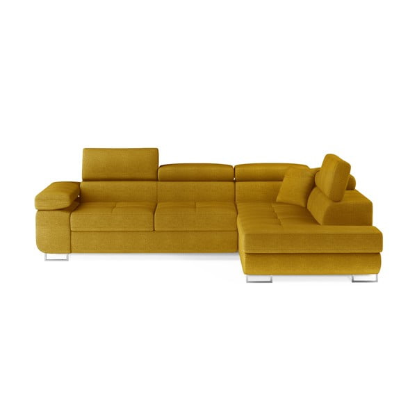 Жълт разтегателен ъглов диван с място за съхранение (десен ъгъл L форма) Anton – ELTAP
