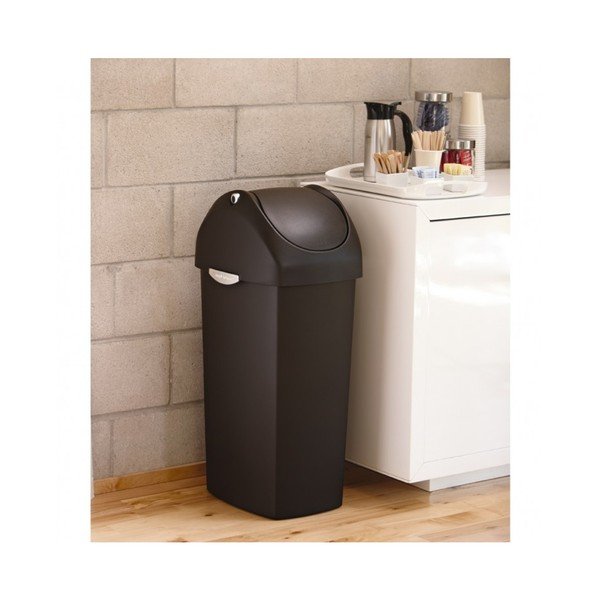 Černý odpadkový koš s houpacím víkem simplehuman Coal, 60 l-image-1