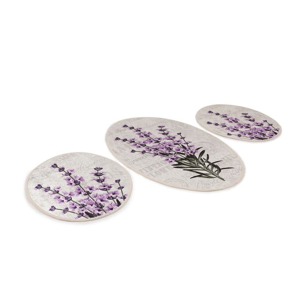 Лилави-бежови килими за баня в комплект от 3 бр. 60x100 cm Lavender – Foutastic