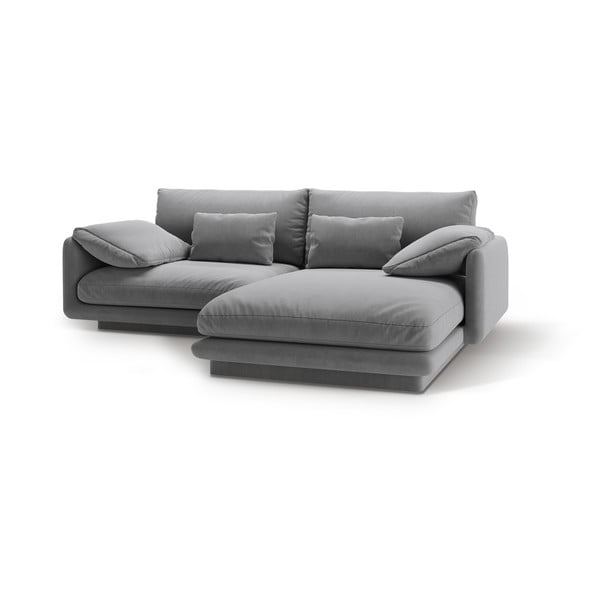 Светлосив кадифен ъглов диван (десен ъгъл) Torino – Micadoni -image-1