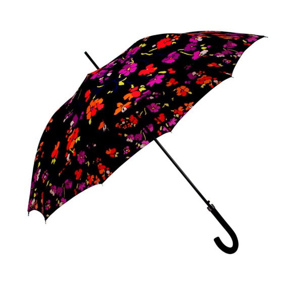 Černý holový deštník s barevnými detaily Flower, ⌀ 116 cm
