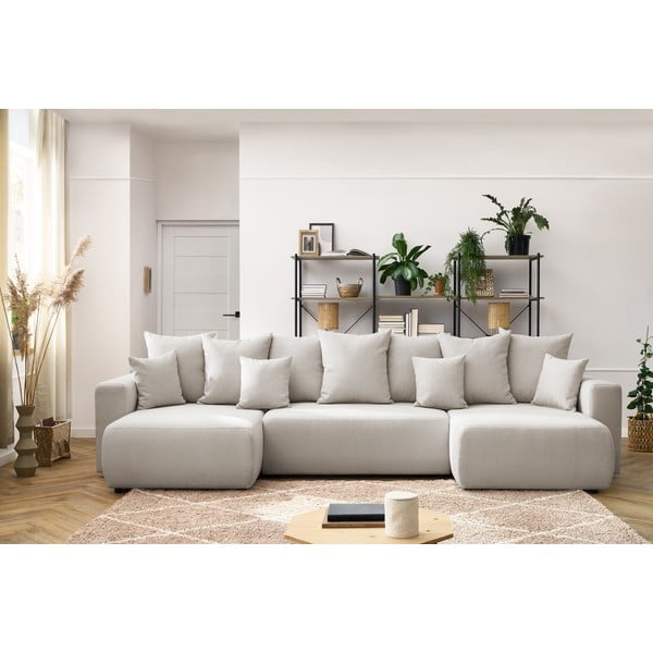 Светлобежов U-образен разтегателен диван Envy - Bobochic Paris-image-1