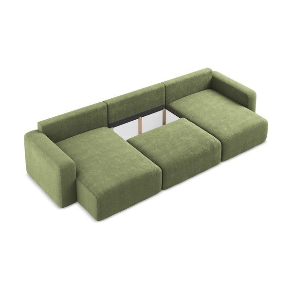 Зелен шенилов сгъваем/с място за съхранение ъглов диван (U форма) Kona – Makamii-image-4