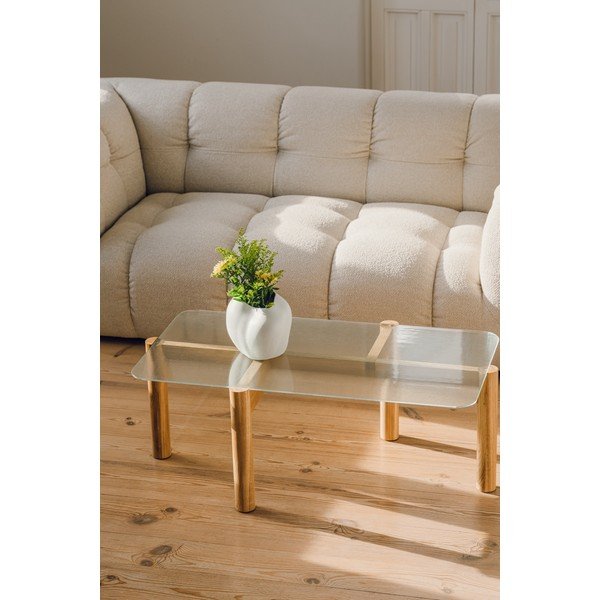 Масичка за кафе със стъклен плот в естествен цвят 55x105 cm Kob – noo.ma-image-1