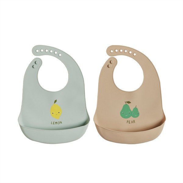Силиконови детски лигавници 2 бр. в цвят мента/бежови Yummy – OYOY Mini