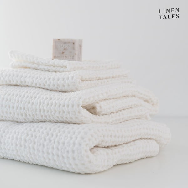 Бели хавлии и кърпи за баня в комплект от 3 Honeycomb - Linen Tales