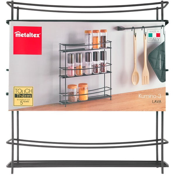 Черен триетажен шкаф за подправки Lava Kumino - Metaltex-image-3