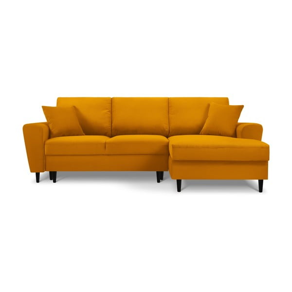 Разтегателен ъглов диван с място за съхранение от рипсено кадифе в цвят горчица (десен ъгъл) Kyoto – Cosmopolitan Design