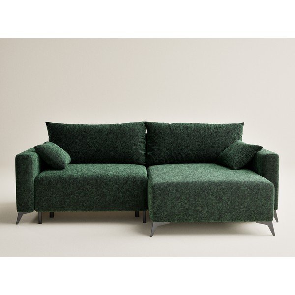 Тъмнозелен шенилов сгъваем/с място за съхранение ъглов диван (десен ъгъл) Leon – Maison de Rêve-image-2