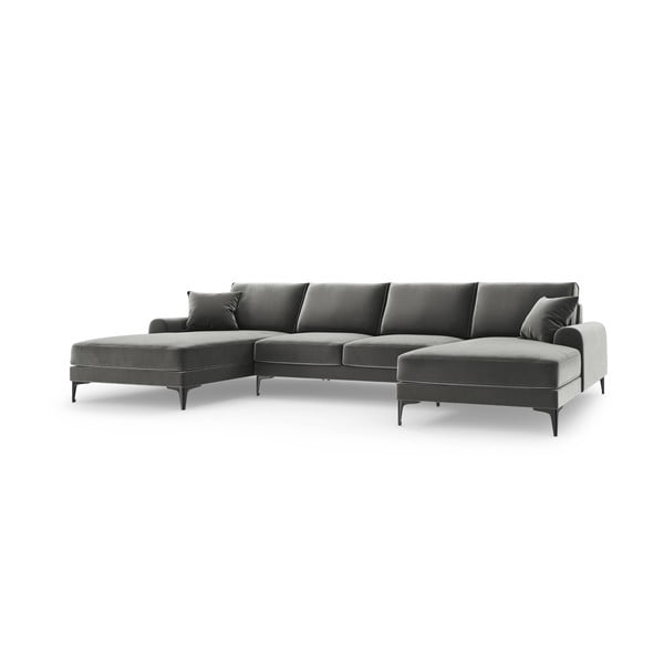 Светлосиво кадифено U-образно канапе Madara - Mazzini Sofas-image-2