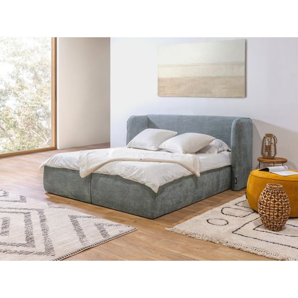 Светлосиво тапицирано двойно легло с решетка и място за съхранение 160x200 cm Louise - Bobochic Paris-image-1