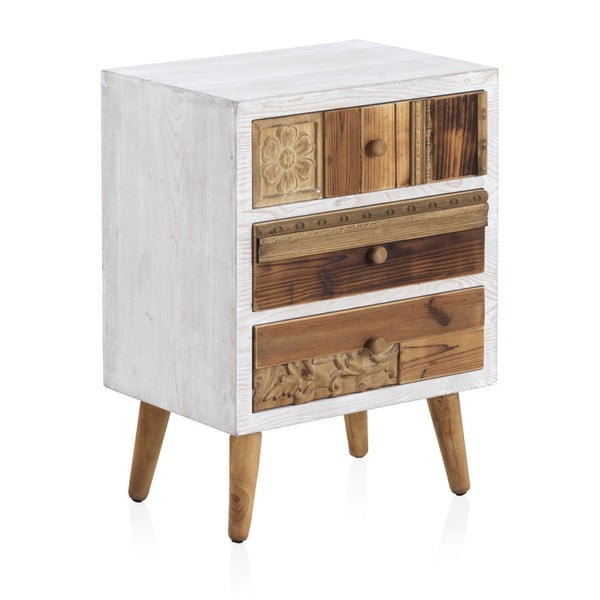 Нощно шкафче с бели детайли и три чекмеджета Rustico , 48,5 cm x 65 cm Puro - Geese