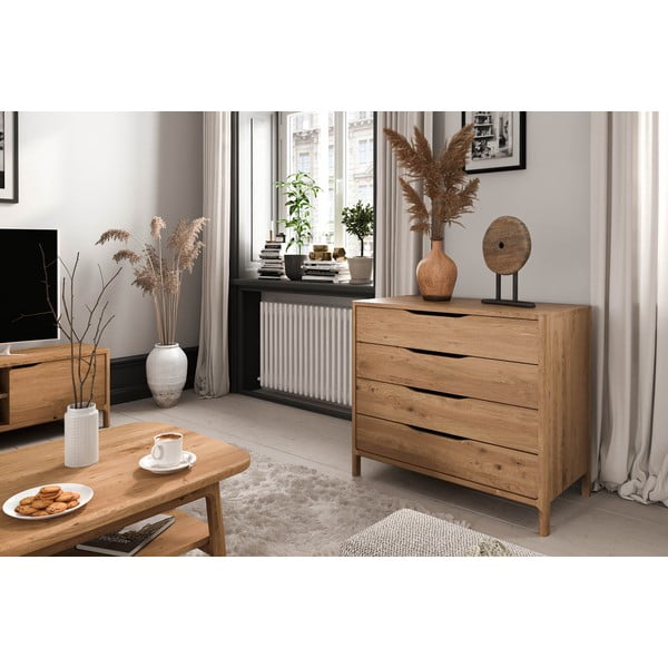 Нисък скрин от масивен дъб в естествен цвят 95x80 cm Twig – The Beds-image-1