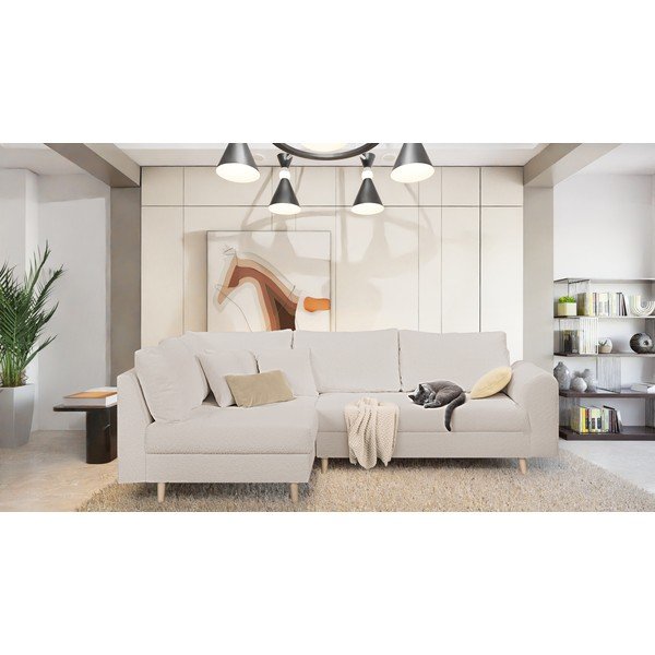 Бежов ъглов диван от плат букле  (ляв ъгъл) Ariella - Ropez-image-1