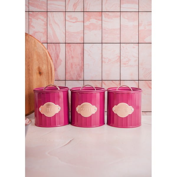 Червени стоманени буркани за храна в комплект от 3 - Kitchen Craft-image-1