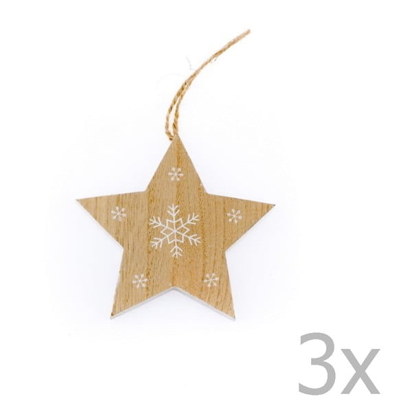 Комплект от 3 дървени висящи звезди Снежинка, височина 11 см - Dakls