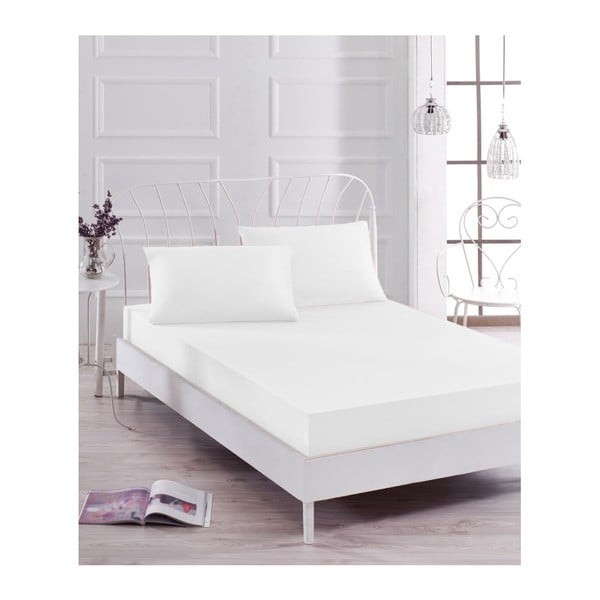 Комплект от бял ластичен чаршаф и 2 калъфки за възглавници за единично легло Basso Blanco, 160 x 200 cm - Mijolnir