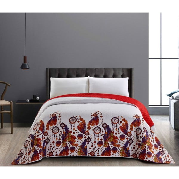 Двустранна червена покривка за легло от микрофибър Boho, 220 x 240 cm - DecoKing