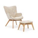 Бежов фотьойл с табуретка от рипсено кадифе Niko – Ropez