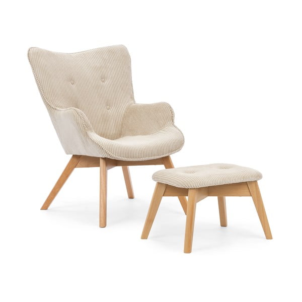 Бежов фотьойл с табуретка от рипсено кадифе Niko – Ropez