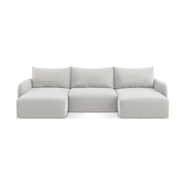 Светлосив кадифен сгъваем/с място за съхранение ъглов диван (U форма) Kalena – Makamii