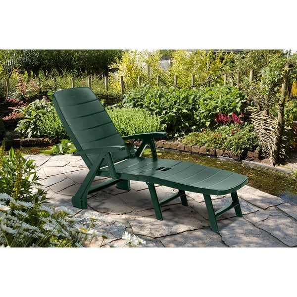 Тъмнозелен пластмасов градински шезлонг Roma – Keter-image-1