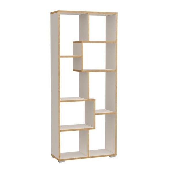 Бял шкаф за книги с дървен ръб 69x160 cm Random Andrea - Tomasucci-image-1