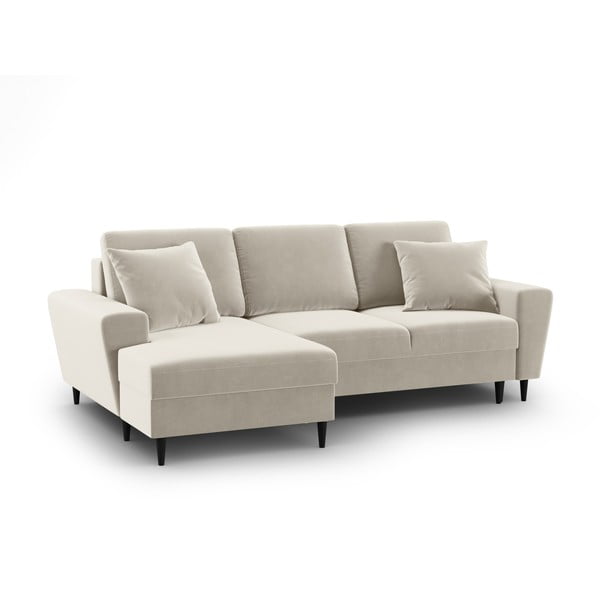 Бежов кадифен разтегателен ъглов диван с място за съхранение (ляв ъгъл) Kyoto – Cosmopolitan Design-image-1