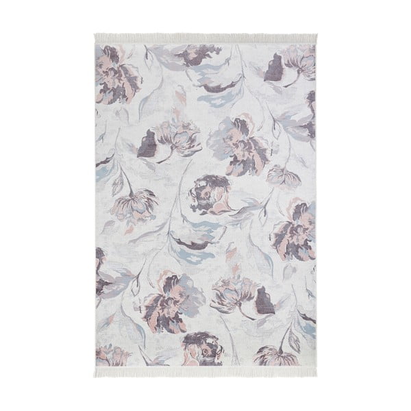 Сиво-бял килим със смес от памук , 135 x 195 cm Contemporary Flowers - Nouristan