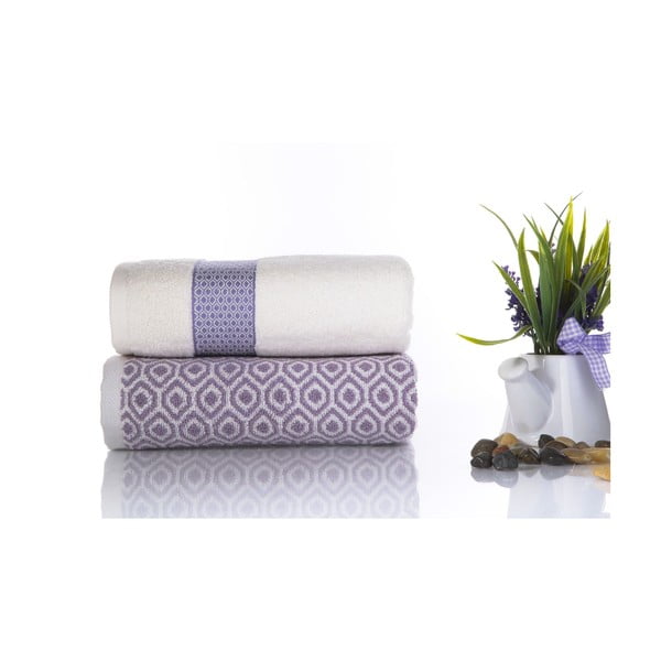Sada 2 bavlněných fialovo-bílých ručníků Ladik Alice, 50 x 90 cm