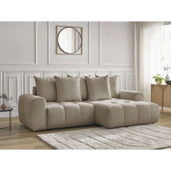 Бежов шенилов  разтегателен ъглов диван с място за съхранение (десен ъгъл) Roxelane – Bobochic Paris-image-4