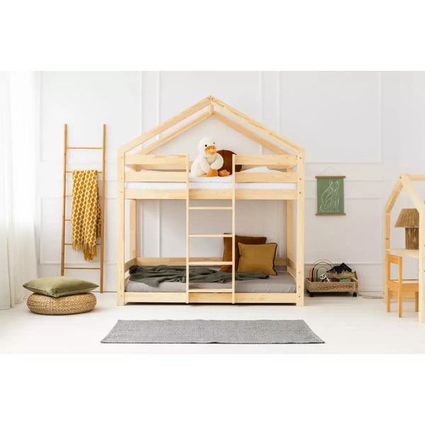 Двуетажно детско легло тип къща с включена подматрачна рамка в естествен цвят 90x180 cm DMPN – Adeko