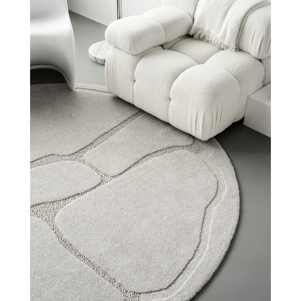 Светлосив вълнен кръгъл килим ø 120 cm Morphic Organica – Agnella-image-3