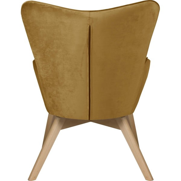 Кадифен фотьойл с табуретка горчица Niko – Ropez-image-4