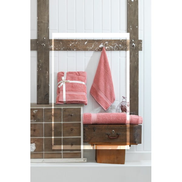 Розови памучни хавлии и кърпи за баня в комплект от 2 бр. от тери – Foutastic-image-2