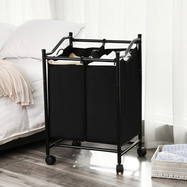 Черна кошница с колелца и 2 сегмента за пране - Songmics-image-1