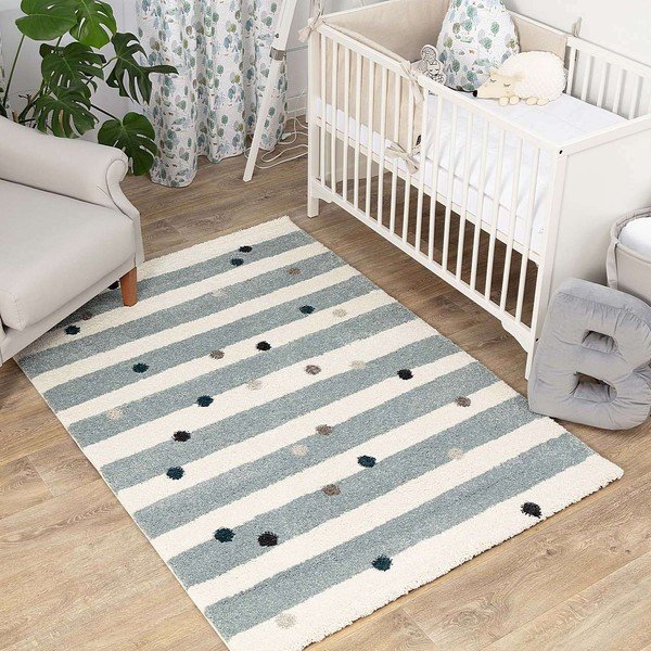 Бял и син антиалергичен детски килим 170x120 cm Stripes nad Dots - Yellow Tipi-image-3