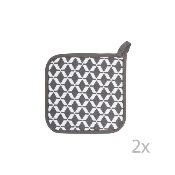 Комплект от 2 сиви памучни кърпи за съдове Square Geo - Tiseco Home Studio-image-1