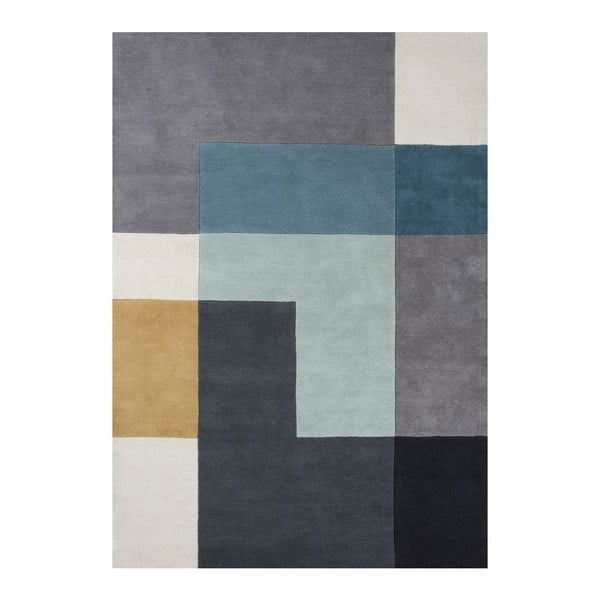 Vlněný koberec Tetris Aqua, 170x240 cm