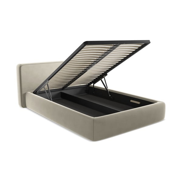 Кремаво двойно тапицирано легло с място за съхранение и включена подматрачна рамка 160x200 cm Kiana – Makamii-image-3